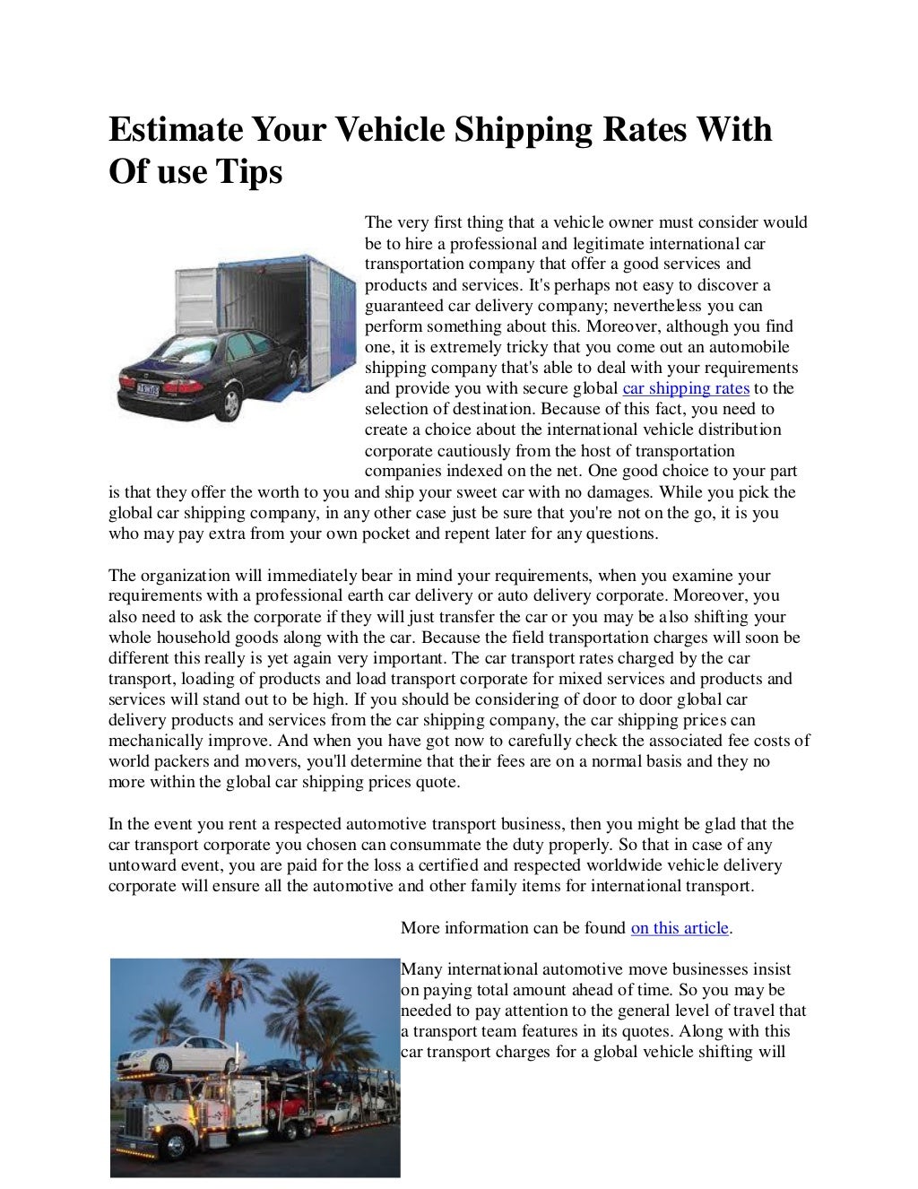 Estimate Your Vehicle Shipping Rates With Of use Tips