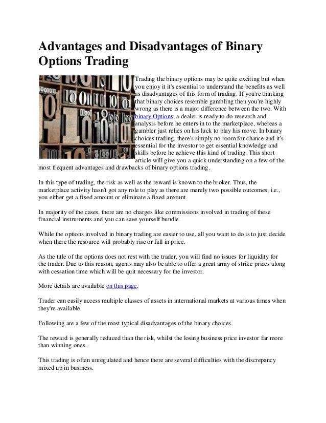 Disadvantages of binary options trading