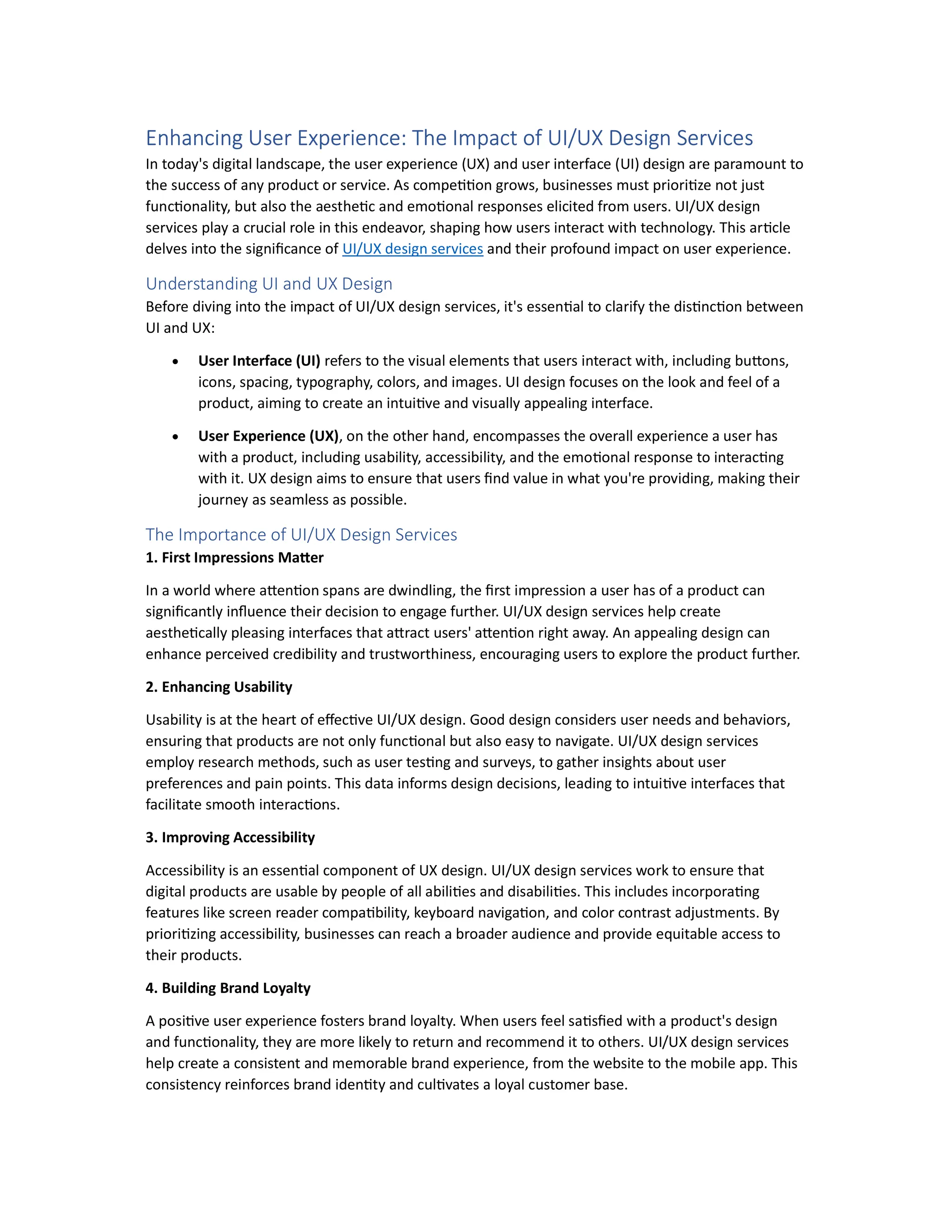 Enhancing User Experience: The Impact of UI/UX Design Services | PDF
