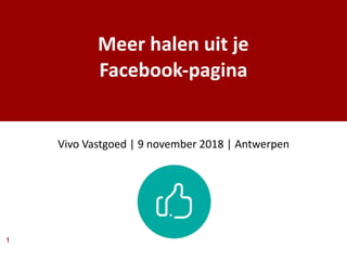 1
Meer halen uit je
Facebook-pagina
Vivo Vastgoed | 9 november 2018 | Antwerpen
 
