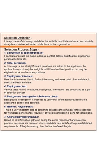 Meaning of selection and describe the steps involved in selection ...
