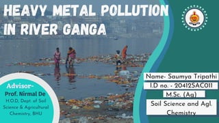 Heavy Metal Pollution
in river Ganga
Name- Saumya Tripathi
I.D no. - 20412SAC011
M.Sc. (Ag)
Soil Science and Agl.
Chemistry
Prof. Nirmal De
Advisor-
Advisor-
Advisor-
H.O.D, Dept. of Soil
Science & Agricultural
Chemistry, BHU
 