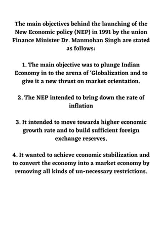 New Economic policy 1991 | PDF