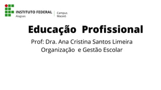 Educação Profissional
Prof: Dra. Ana Cristina Santos Limeira
Organização e Gestão Escolar
 