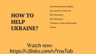 ⛑️Send Humanitarian Supplies.
✊ Join a protest in your city.
🏠 Host Ukrainians.
💼 Hire Ukrainians.
🤝 Volunteer or help professionally.
💵 Donate.
HOW TO
HELP
UKRAINE?
Watch now:
👉 https://v2links.com/v/YouTub
 