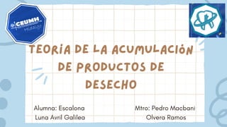 Teoría de la acumulación
de productos de
desecho
Alumna: Escalona
Luna Avril Galilea
Mtro: Pedro Macbani
Olvera Ramos
 