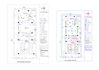 25'-0"
55'-0"
Up
3'-6"
3'-0"
7'-0"
Rm
10'4.5"x9'4.5"
Toi.
3'9"x5'0"
3'-6"
Hall
14'6"x11'4.5"
SITE / GROUND FLOOR PLAN
5'-0"
5'-0"
20'-0"
5'-0"
5'-0"
16'-0"
Bore Well
Existing
3'-71
2"
3'-71
2"
Existing Well
4'-0"
4'-0"
4'-0" 7'-6" 7'-6"
WATER SUMP
10'0"x7'0"x7'0"
13,000 litres capacity
2'0" x2'0"
Man Hole
4'-0"
O.T.S.
4'-0"
DB
S.No. Date Revision Sign
Drawing Title:
Electrical Drawing
ELECTRICAL SYMBOLS
ELECTRICAL POINTS:-
1. ALL LIGHT POINTS ABOVE LINTEL.
2. ALL SWITCH BOARD 4'6" FROM FINISHED
3. T.V. POINT 2'6" FROM FINISHED FLOOR LEVEL.
4. GEYSER POINT FROM CEILING 2'0" SIDE
1'6" FROM PLUMBING POINT.
Wall mounted light
5 amps
15 amps
Television point T.V.
Switch board
Tubelight
Fan
A.C. POINT 20AMPS
2 sockets extra in each switch board
chandeleier
ceiling lights
distribution board
calling bell
Compound wall lights
wall lights
DB
FLOOR LEVEL.
SB
spot light
Name:
Rhea.E.Charles
Reg.No:
232101008
Course:
HVAC,Electrical and Lighting
S.No. Date Revision Sign
Drawing Title:
Electrical Drawing
ELECTRICAL SYMBOLS
ELECTRICAL POINTS:-
1. ALL LIGHT POINTS ABOVE LINTEL.
2. ALL SWITCH BOARD 4'6" FROM FINISHED
3. T.V. POINT 2'6" FROM FINISHED FLOOR LEVEL.
4. GEYSER POINT FROM CEILING 2'0" SIDE
1'6" FROM PLUMBING POINT.
Wall mounted light
5 amps
15 amps
Television point T.V.
Switch board
Tubelight
Fan
A.C. POINT 20AMPS
2 sockets extra in each switch board
chandeleier
ceiling lights
distribution board
calling bell
Compound wall lights
wall lights
DB
FLOOR LEVEL.
SB
spot light
25'-0"
55'-0"
Up
3'-6"
3'-0"
7'-0"
3'-6"
SITE / GROUND FLOOR PLAN
5'-0"
5'-0"
5'-0"
5'-0"
16'-0"
Bore Well
Existing
3'-71
2"
3'-71
2"
Existing Well
4'-0"
4'-0"
4'-0" 7'-6" 7'-6"
WATER SUMP
10'0"x7'0"x7'0"
13,000 litres capacity
2'0" x2'0"
Man Hole
4'-0"
O.T.S.
4'-0"
DB
 