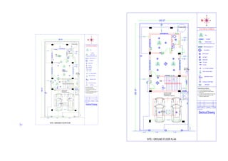 S.No. Date Revision Sign
Drawing Title:
Electrical Drawing
ELECTRICAL SYMBOLS
ELECTRICAL POINTS:-
1. ALL LIGHT POINTS ABOVE LINTEL.
2. ALL SWITCH BOARD 4'6" FROM FINISHED
3. T.V. POINT 2'6" FROM FINISHED FLOOR LEVEL.
4. GEYSER POINT FROM CEILING 2'0" SIDE
1'6" FROM PLUMBING POINT.
Wall mounted light
5 amps
15 amps
Television point T.V.
Switch board
Tubelight
Fan
A.C. POINT 20AMPS
2 sockets extra in each switch board
chandeleier
ceiling lights
distribution board
calling bell
Compound wall lights
wall lights
DB
FLOOR LEVEL.
spot light
25'-0"
55'-0"
Up
3'-6"
3'-0"
7'-0"
Rm
10'4.5"x9'4.5"
Toi.
3'9"x5'0"
3'-6"
Hall
14'6"x11'4.5"
SITE / GROUND FLOOR PLAN
5'-0"
5'-0"
20'-0"
5'-0"
5'-0"
16'-0"
Bore Well
Existing
3'-71
2"
3'-71
2"
Existing Well
4'-0"
4'-0"
4'-0" 7'-6" 7'-6"
WATER SUMP
10'0"x7'0"x7'0"
13,000 litres capacity
2'0" x2'0"
Man Hole
4'-0"
O.T.S.
4'-0"
SB
SB
SB
SB
SB
DB
DB
DB
SB
SB
S.No. Date Revision Sign
Drawing Title:
Electrical Drawing
ELECTRICAL SYMBOLS
ELECTRICAL POINTS:-
1. ALL LIGHT POINTS ABOVE LINTEL.
2. ALL SWITCH BOARD 4'6" FROM FINISHED
3. T.V. POINT 2'6" FROM FINISHED FLOOR LEVEL.
4. GEYSER POINT FROM CEILING 2'0" SIDE
1'6" FROM PLUMBING POINT.
Wall mounted light
5 amps
15 amps
Television point T.V.
Switch board
Tubelight
Fan
A.C. POINT 20AMPS
2 sockets extra in each switch board
chandeleier
ceiling lights
distribution board
calling bell
Compound wall lights
wall lights
DB
FLOOR LEVEL.
SB
spot light
25'-0"
55'-0"
Up
3'-6"
3'-0"
7'-0"
3'-6"
SITE / GROUND FLOOR PLAN
5'-0"
5'-0"
5'-0"
5'-0"
16'-0"
Bore Well
Existing
3'-71
2"
3'-71
2"
Existing Well
4'-0"
4'-0"
4'-0" 7'-6" 7'-6"
WATER SUMP
10'0"x7'0"x7'0"
13,000 litres capacity
2'0" x2'0"
Man Hole
4'-0"
O.T.S.
4'-0"
DB
 