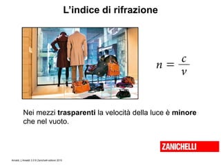 Amaldi, L’Amaldi 2.0 © Zanichelli editore 2010
L’indice di rifrazione
Nei mezzi trasparenti la velocità della luce è minore
che nel vuoto.
 