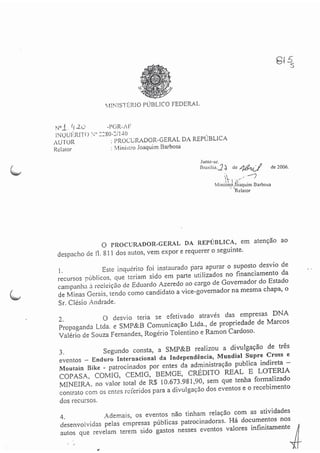 PGR pede contratos governo de Minas e Marcos Valério