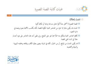 ‫اﻟﻘﺼﲑة‬ ‫اﻟﻘﺼﺔ‬ ‫ﺘﺎﺑﺔ‬‫ﻛ‬ ‫ﻴﺎت‬‫ﻓﻨ‬
11114444
‫اﳊﺪث‬‫اﳊﺪث‬‫اﳊﺪث‬‫اﳊﺪث‬))))PlotPlotPlotPlot((((
ً‫ﺣﺪاث‬ ‫ﳣﻞ‬‫ﲢ‬ ‫ﻻ‬ ‫اﻟﻘﺼﲑة‬ ‫اﻟﻘﺼﺔ‬ً‫ﻛﺒﲑ‬‫ا‬‫ﻛﺒﲑة‬ ‫ﻧﻴﺔ‬‫ﲀ‬‫ﻣ‬ ‫و‬ٔ‫ا‬ ‫ﻧﻴﺔ‬‫ﺎ‬‫زﻣ‬ ‫ﻣﺴﺎﺣﺔ‬ ‫ﳛﺘﻞ‬
ً‫ﻋﺎداي‬ ‫ﻳﻜﻮن‬ ‫ﻗﺪ‬ ‫اﳊﺪث‬ُ‫ﺟ‬ ‫ٕذا‬‫ا‬ّ‫ﺮ‬‫ﰲ‬ ‫وﺿﻌﻪ‬ ‫ﲟﺠﺮد‬ ‫ﳘﻴﺔ‬ٔ‫ﻻ‬‫ا‬ ‫ﺘﺴﺐ‬‫ﻳﻜ‬ ‫ﻟﻜﻨﻪ‬ ،‫ﻟﻠﻘﺼﺔ‬ ‫ﻧﺔ‬‫ﻮ‬‫اﳌﻜ‬ ‫ﻨﻴﺔ‬‫ﻟﻔ‬‫ا‬ ‫اﻟﻌﻨﺎﴏ‬ ‫ﻣﻦ‬ ‫د‬
،‫اﻟﻀﻮء‬ ‫داﺋﺮة‬
ً‫ﲻﻼ‬ ‫ﻣﻨﻪ‬ ‫ﻳﺸﲁ‬ ‫ﻨﻴﺔ‬‫ﻟﻔ‬‫ا‬ ‫اﻟﻌﻨﺎﴏ‬ ‫ﺗﲀﻓﺆ‬ً‫ﻴ‬‫ﻓﻨ‬‫ﺣﺪث‬ٔ‫ا‬ ‫ﻏﲑﻩ‬ ‫ﻋﲆ‬ ‫اﻟﻌﻨﺎﴏ‬ ‫ﻫﺬﻩ‬ ‫ﺣﺪ‬ٔ‫ا‬ ‫ﻃﻐﻰ‬ ‫ن‬ٕ‫ا‬‫و‬ ،‫اﻟﻨﻀﺞ‬ ‫ﺣﱴ‬ ‫ﳮﻮ‬‫ﻳ‬ ‫ﺎ‬
‫ﻟﻠﻘﺼﺔ‬ ‫اﻟﻔﲏ‬ ‫ﺒﻨﺎء‬‫ﻟ‬‫ا‬ ‫ﰲ‬ ‫ﺧﻠﻼ‬.
‫ﻳﺔ‬‫ﻮ‬‫ﺑ‬‫ﱰ‬‫اﻟ‬ ‫ﻴﺘﻪ‬‫ﺧﻠﻔ‬‫و‬ ‫ﺛﻘﺎﻓﺘﻪ‬‫و‬ ‫اﻟﲀﺗﺐ‬ ‫ﺑﻨﻈﺮة‬ ‫ﻣﺮﻫﻮن‬ ‫اﻟﳯﺎﻳﺔ‬ ‫ﰲ‬ ‫ﻟﻜﻨﻪ‬ ،‫اﳋﻴﺎل‬ ‫ﻣﻦ‬ ‫و‬ٔ‫ا‬ ،‫اﻗﻊ‬‫ﻮ‬‫اﻟ‬ ‫ﻣﻦ‬ ‫اﳊﺪث‬ ‫ﻳﻜﻮن‬ ‫ﻗﺪ‬
‫ﻴﺘﻪ‬‫ﴯﺼ‬‫و‬ ‫ﻴﺌﻴﺔ‬‫ﻟﺒ‬‫ا‬‫و‬
 