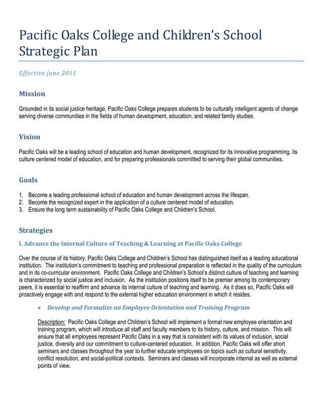Pacific Oaks College and Children’s School Strategic Plan PDF