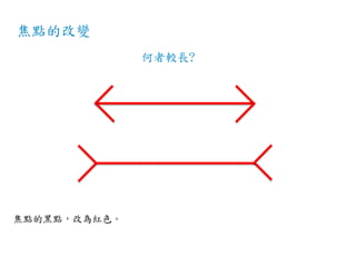 焦點的改變
焦點的黑點，改為紅色。
何者較長?
 