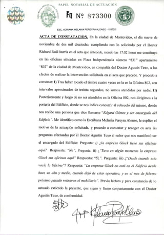 Fq Nc:'873300
NOTARIAL DE ACTUACiÓN
Ese. AORIANA MELANIA PEREYRA ALONSO - 10377/3
ACTA DE CONST AT ACION. En la ciudad de ...