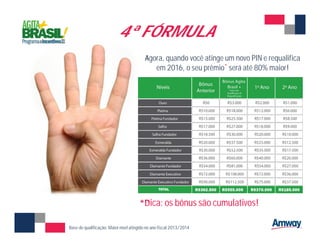 Agora, quando você atinge um novo PIN e requalifica
em 2016, o seu prêmio* será até 80% maior!
*Dica: os bônus são cumulativos!
Base de qualificação: Maior nível atingido no ano fiscal 2013/2014
4ª FÓRMULA
 