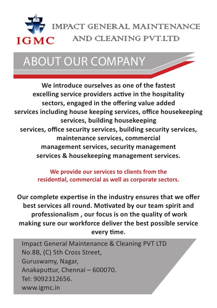 IMPACT GENERAL MAINTENANCE AND CLEANING PVT LTD IMPACT GENERAL MAINTENANCE AND CLEANING PVT LTD