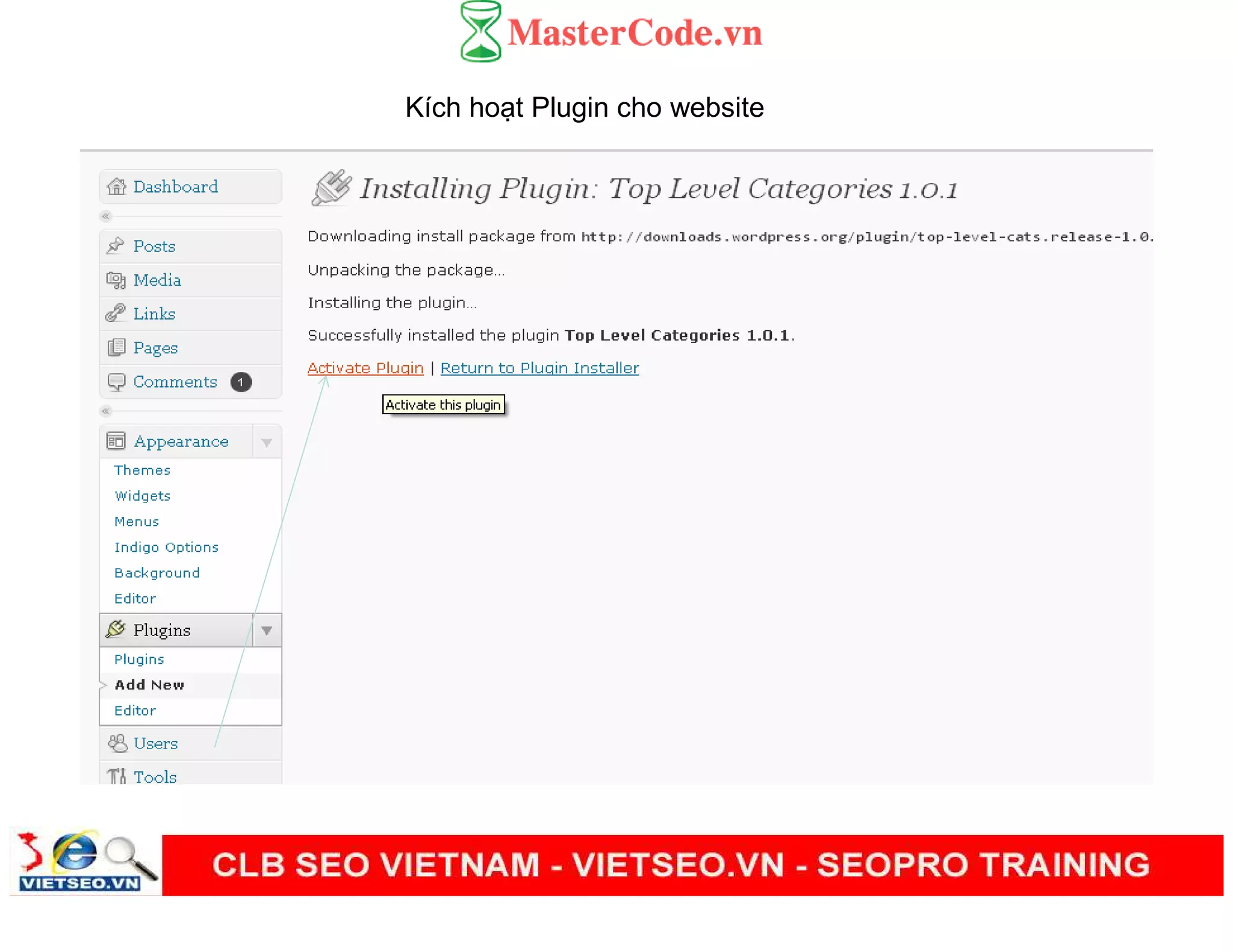 Kích ho t Plugin cho website
 