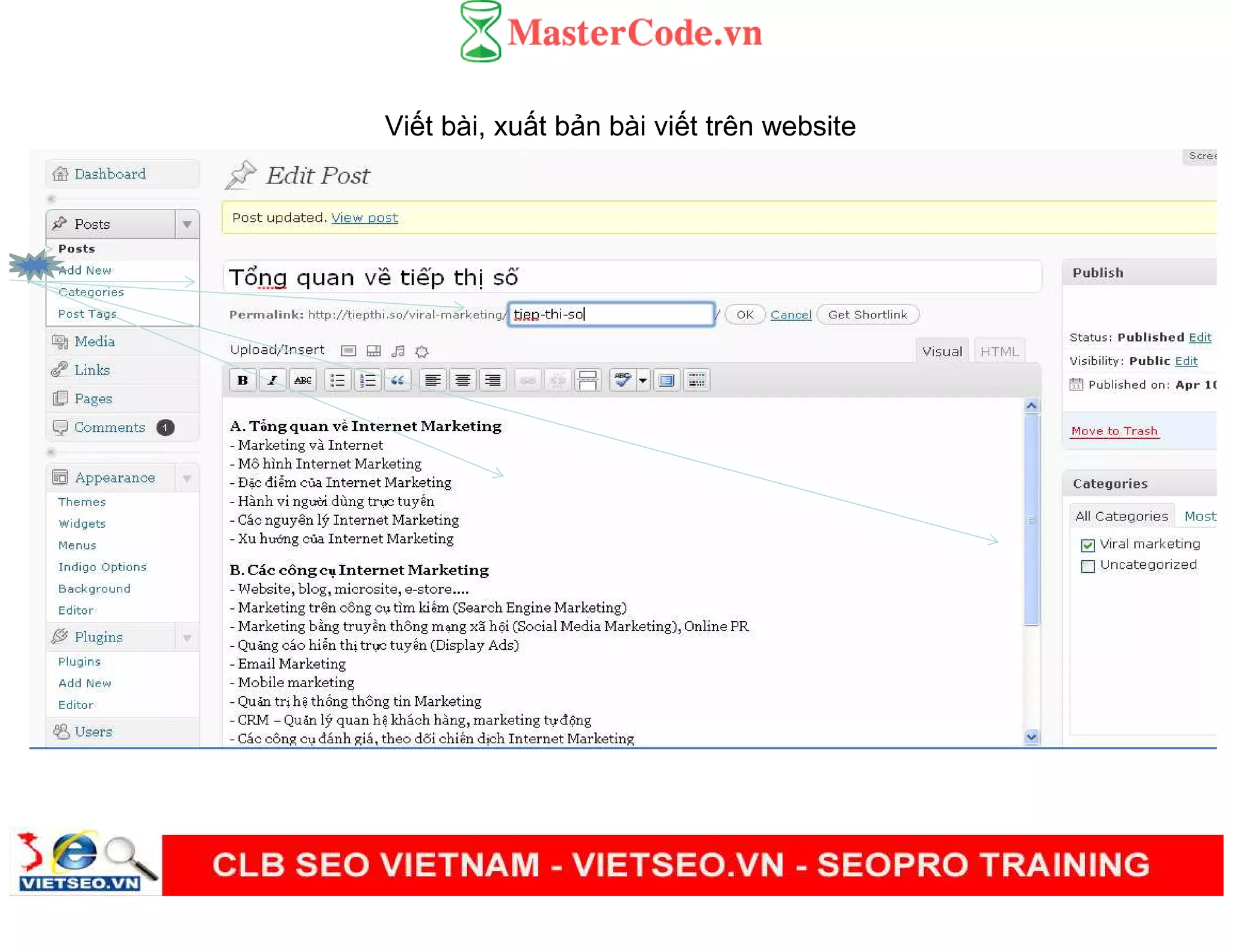 Vi t bài, xu t b n bài vi t trên website
 