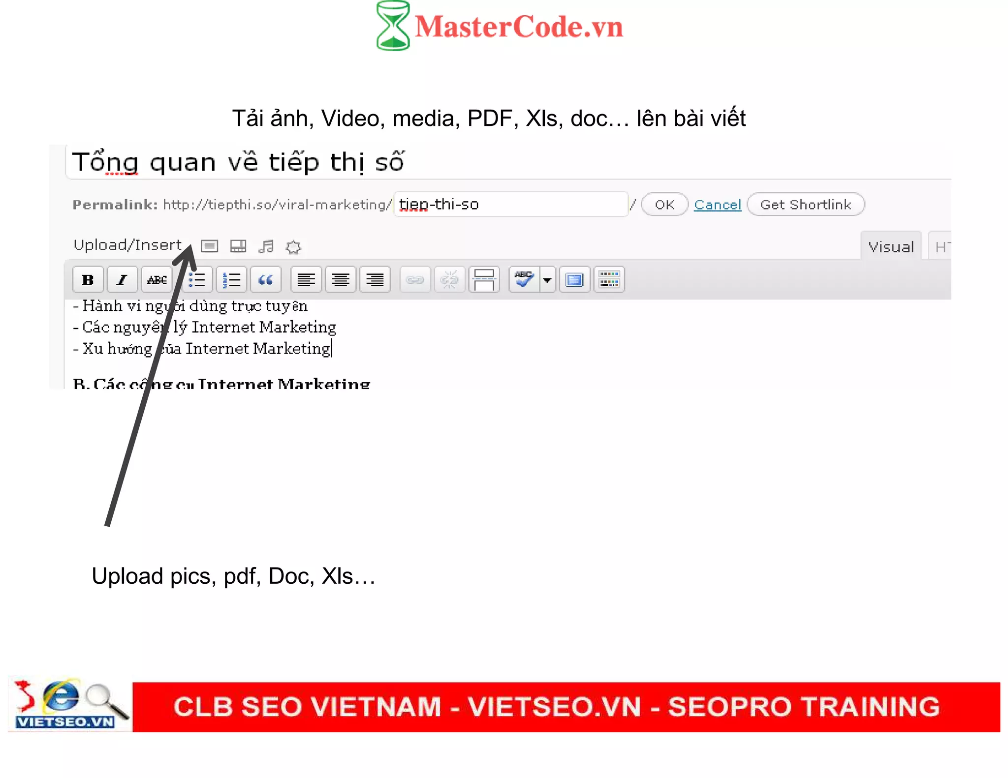 Upload pics, pdf, Doc, Xls
T i nh, Video, media, PDF, Xls, doc lên bài vi t
 