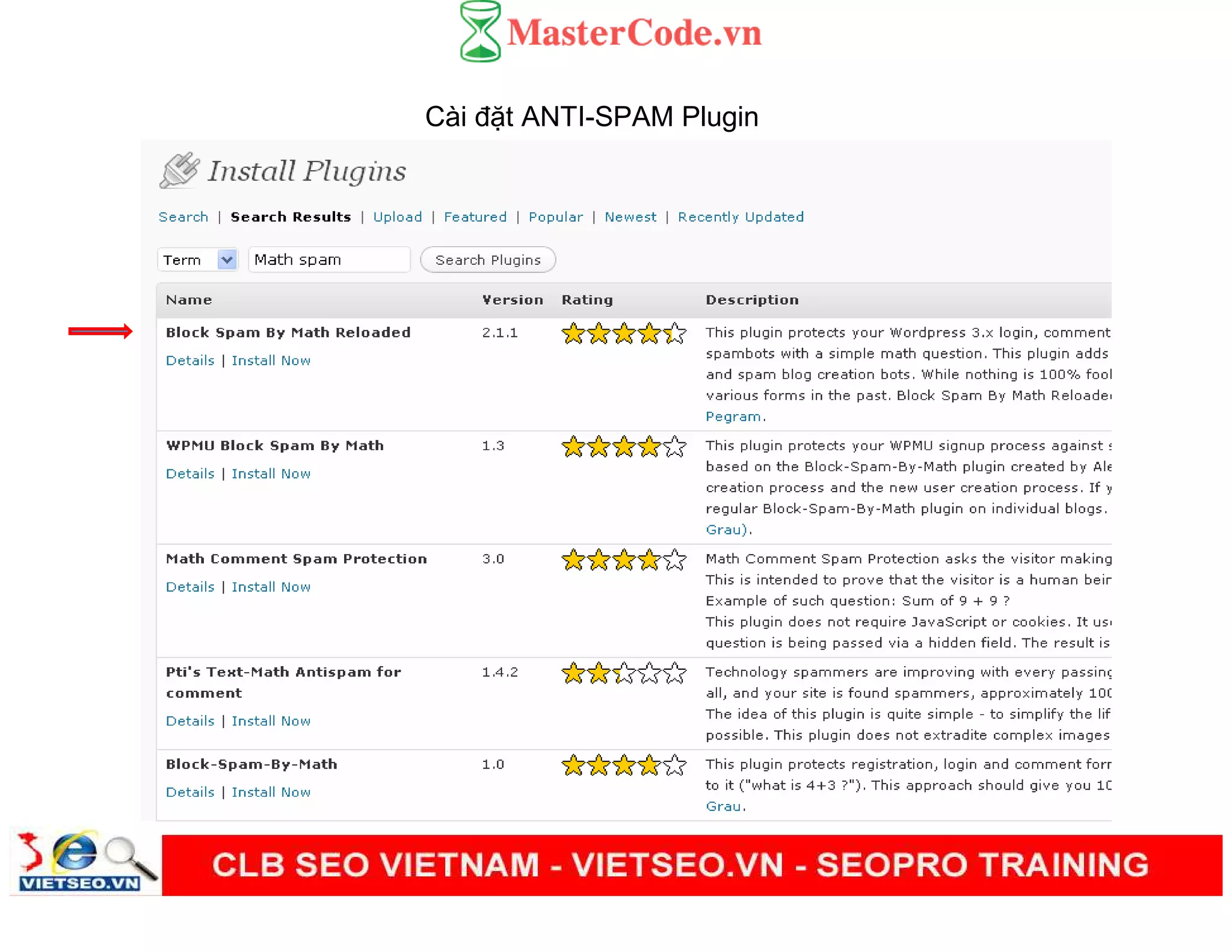 Cài đ t ANTI-SPAM Plugin
 