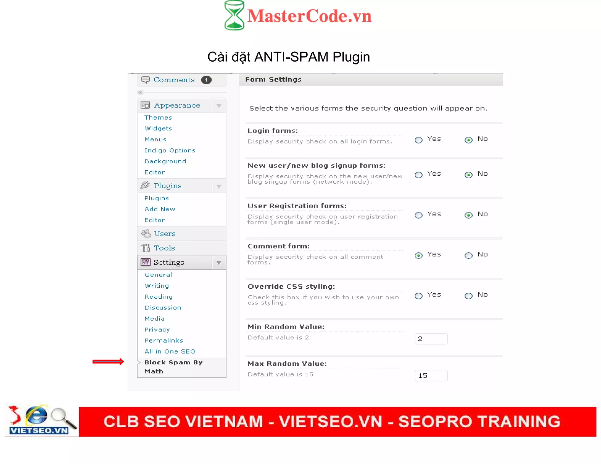 Cài đ t ANTI-SPAM Plugin
 