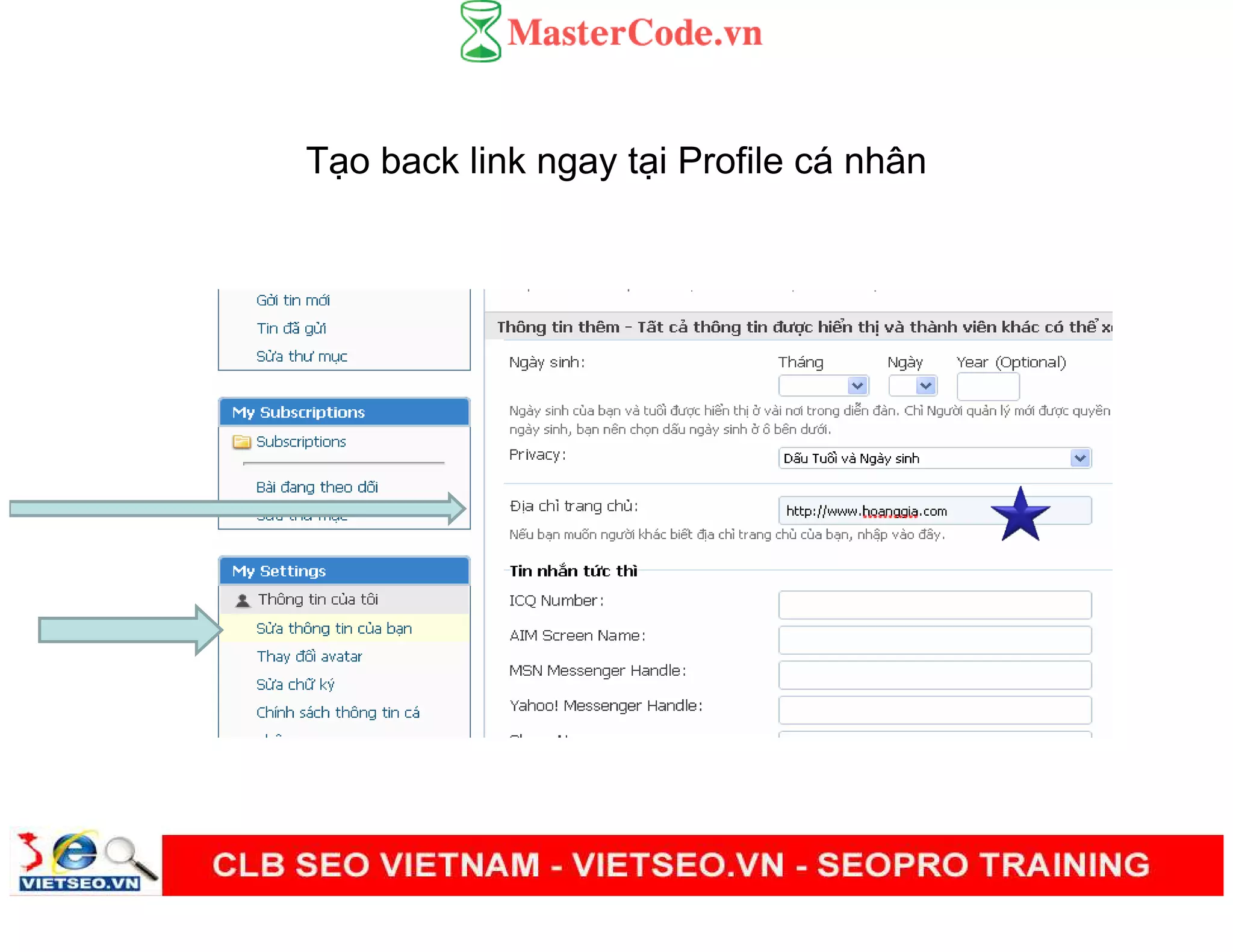 T o back link ngay t i Profile cá nhân
 