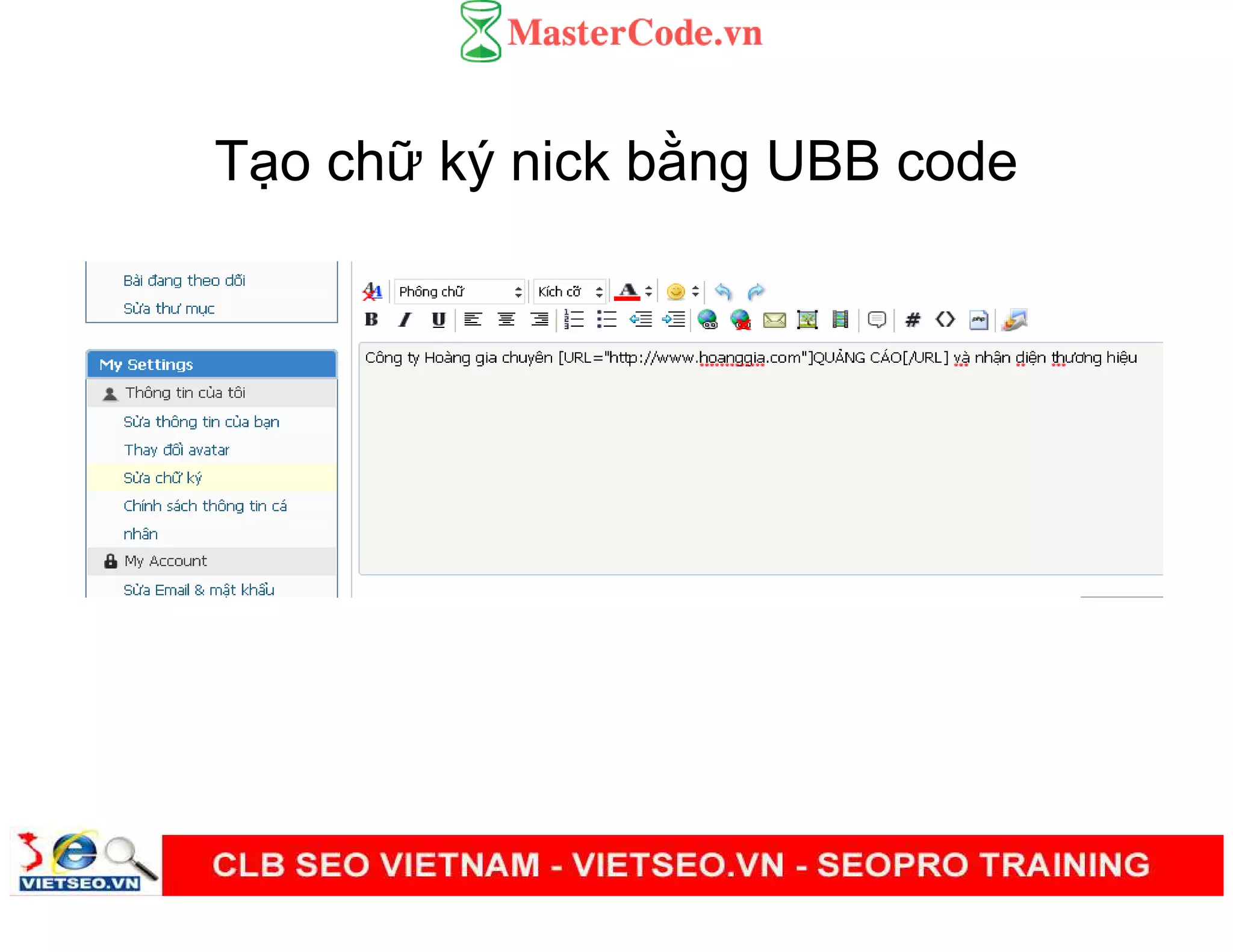 T o ch ký nick b ng UBB code
 