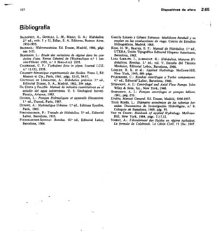 121
	
Dispositivos de aforo 2.65
Bibliografía
BALLOPTET, A., GoTELL1, L. M., ME0LI, G. A.: Hidráulica.
2? ed., vols. I y II, Ediar, S. A. Editores, Buenos Aires,
1952-1955.
BEcERRIL: Hidromecánica. Ed. Dossat, Madrid, 1960, pági-
nas 5-33.
BERGERON, L.: Étude des variations de régime dans les con-
duites d'eau. Revue Général de l'Hydraulique n.° 1 Jan-
vier-Fébrier 1935, n.° 2 Mars-Avril 1935.
CoLEBRooK, C. F.: Turbulent flow in pipes. journal I.C.E.
n.° 11.133, 1939.
COLOMET:Mecanique experimentale des fluides. Tomo 1, Ed.
Masson et Cie., París, 1961, págs. 12-18, 54-57.
COIRINHO DE LENcASTRE, A.: Hidráulica práctica. 1? ed.,
Editorial Dossat, S. A., Madrid, 1962, 394 págs.
-
DA COSTA y FALC6N: Manual de métodos cuantitativos en el
estudio del agua subterránea. U. S. Geological Survey.
Phenix, Arizona, 1963,
DL/CROS, L.: Pompes Hidrauliques et appareils Elevatoires.
1.• ed., Dunod, París, 1967.
DUPONT, A.: Hydraulique Urbaine. 1? ed., Editions Eyrolles,
París, 1965.
FORCHHEIMER, P.: Tratado de Hidráulica.	 ed., Editorial
Labor, Barcelona, 1935.
FLICHSLOCHER-SCHLILZ: Bombas. 10? ed., Editorial Labor,
Barcelona, 1964.
GARCÍA LOZANO y GÓMEZ EsPADAS: Medidores Parshall y su
empleo en las conducciones de riego. Centro de Estudios
Hidrográficos, Madrid, 1968.
KING, a W., BRATER, E. F.: Manual de Hidráulica. 1? ed.,
UTEHA, Unión Tipográfica Editorial Hispano Americana,
Barcelona, 1962.
LANA SARRATE, I., ALBRECHT. K.: Hidráulica, Motores Hi-
dráulicos, Bombas. 3? ed., vol. V, Escuela del Técnico
Mecánico, Editorial Labor, Barcelona, 1966.
LINSLEy, R. K. et al.: Applied Hydrology. McGraw-Hill.
New York, 1949, 689 págs.
PFLEIREDER, C.: Bombas centrífugas y Turbo compresores.
4? ed., EditoriaFtabor, Barcelona, 1960.
STEPANOFF, A. j.: Centrifugal and Axial Flow Pumps. John
Wiley & Sons, Inc., New York, 1948.
STEPANOFT, A. J.: Pompes centrifuges et pompes hélices.
1961, pág. 270.
Uralita, Manual General. Ed. Dossat, Madrid, 1956-1957.
THI6 RODÉS, L.: Diámetro económico de las tuberías for-
zadas. Documentos de Investigación Hidrológica, n? 6.
Coloquio de Pamplona, 1969, pág. 95.
VEN TE CHoW: Hanbook of applied Hydrology. McGraw-
Hill, New York, 1964,, págs. 7.1 -7.12.
V/BERT, A.: L'écoulement des fluides en régime turbuknt.
La formule de Colebrook. Le Génie Civil. 15 Dic. 1947.
 