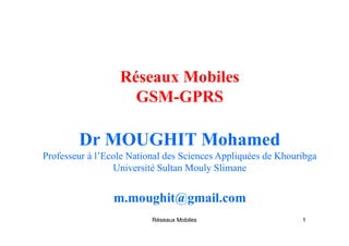 Réseaux Mobiles
GSM-GPRS
Dr MOUGHIT Mohamed
Professeur à l’Ecole National des Sciences Appliquées de Khouribga
Université Sultan Mouly Slimane
m.moughit@gmail.com
Réseaux Mobiles 1
 
