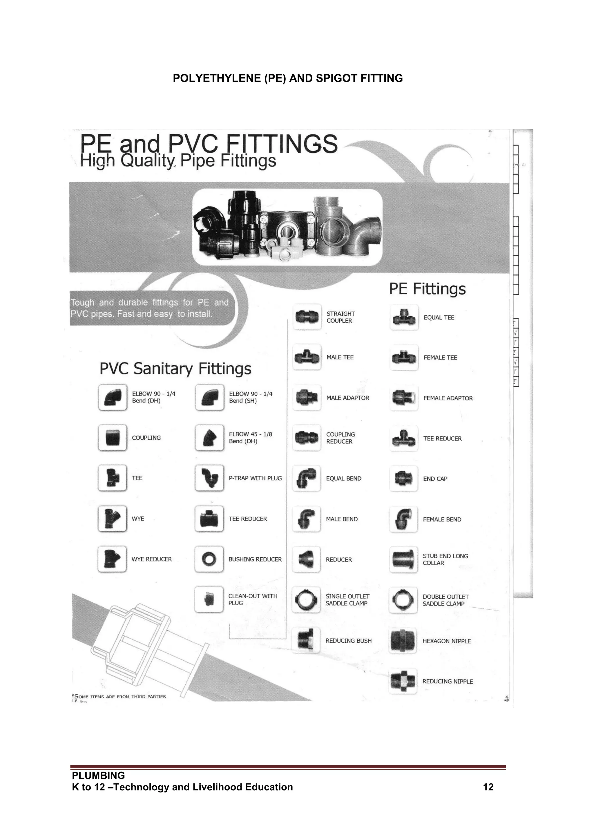 PLUMBING
K to 12 –Technology and Livelihood Education 12
POLYETHYLENE (PE) AND SPIGOT FITTING
 