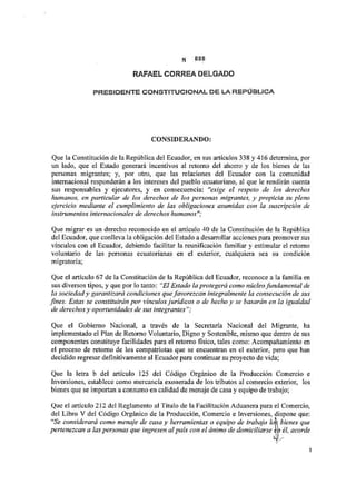 Decreto 888 Ecuador Normas Generales para la Importación de Menajes de Casa y Equipos