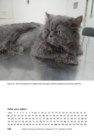131 Cadernos Técnicos de Veterinária e Zootecnia, nº 71 - dezembro de 2013
Voltar para página:
Capa 2 3 4 5 6 7 8 . 1): 9 10 11 12 13 14 15 16 17 18 19 20 21 22 .
2): 23 24 25 26 27 28 29 30 31 . 3): 32 33 34 35 36 37 38 39 40 41 42 43
44 . 4): 45 46 47 48 49 50 51 52 53 . 5): 54 55 56 57 58 59 60 61 62 . 6): 63
64 65 66 67 68 69 70 71 72 . 7): 73 74 75 76 77 78 . 8): 79 80 81 82 83 84
85 86 87 88 89 90 . 9): 91 92 93 94 95 96 97 98 . 10): 99 100 101 102 103 104 105 106
Figura 25 - Área de alopecia em região torácica de gato: defluxo telógeno pós doença sistêmica
 