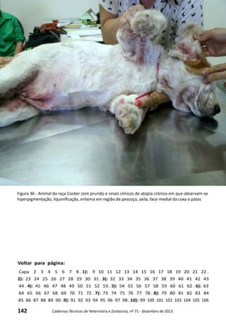 142 Cadernos Técnicos de Veterinária e Zootecnia, nº 71 - dezembro de 2013
Voltar para página:
Capa 2 3 4 5 6 7 8 . 1): 9 10 11 12 13 14 15 16 17 18 19 20 21 22 .
2): 23 24 25 26 27 28 29 30 31 . 3): 32 33 34 35 36 37 38 39 40 41 42 43
44 . 4): 45 46 47 48 49 50 51 52 53 . 5): 54 55 56 57 58 59 60 61 62 . 6): 63
64 65 66 67 68 69 70 71 72 . 7): 73 74 75 76 77 78 . 8): 79 80 81 82 83 84
85 86 87 88 89 90 . 9): 91 92 93 94 95 96 97 98 . 10): 99 100 101 102 103 104 105 106
Figura 36 - Animal da raça Cocker com prurido e sinais clínicos de atopia crônica em que observam-se
hiperpigmentação, liquinificação, eritema em região de pescoço, axila, face medial da coxa e patas
 