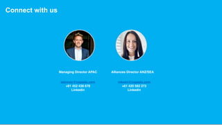 Connect with us
Managing Director APAC Alliances Director ANZ/SEA
astoney@copado.com
+61 452 438 678
Linkedin
mkeen@copado.com
+61 420 582 272
Linkedin
 