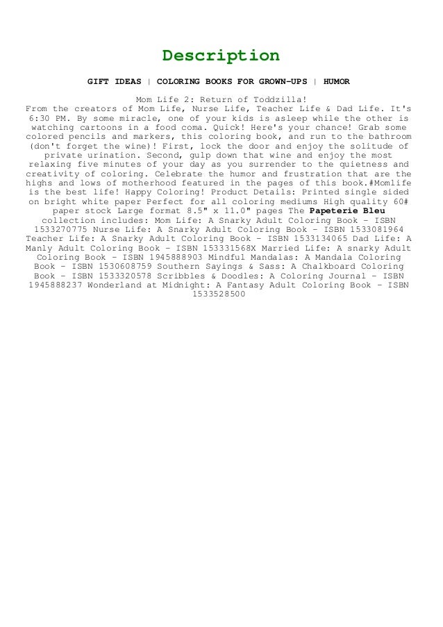 Download Pdf Download Mom Life 2 Return Of Toddzilla A Snarky Adult Coloring