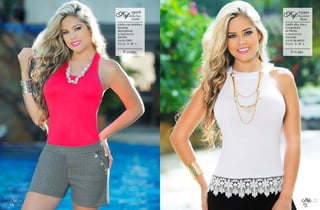 14
Bbl
15
Bbl
$: 34.999
Corto, con bolsillo y
botones
decorativos.
ELABORADO EN:
RAYÓN
COLOR: GRIS
TALLAS: S - M - L
SHORT
191018
AZUCENARef:
$: 27.999
Cuello alto, sisa y
con gripiure
en frente.
ELABORADO EN:
VISCOSA
COLOR: BLANCO
TALLAS: S - M - L
Blusa
012444
AUGUSTARef:
 