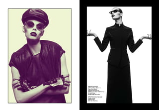 Sunglasses Ozona Occhiali
jacket A Lab Milano, dress co | te
Pagina a fianco/Opposite:
Sunglasses Linda Farrow Luxe
minidress Cristina Miraldi, jacket Dark Level
hat Lipstick Vintage
mechanic glows stylist’s archive

Make up Mikaela Alleyson @greenapple
using Mac cosmetics
Hair @greenapple
Model Meve @nextmilano
 