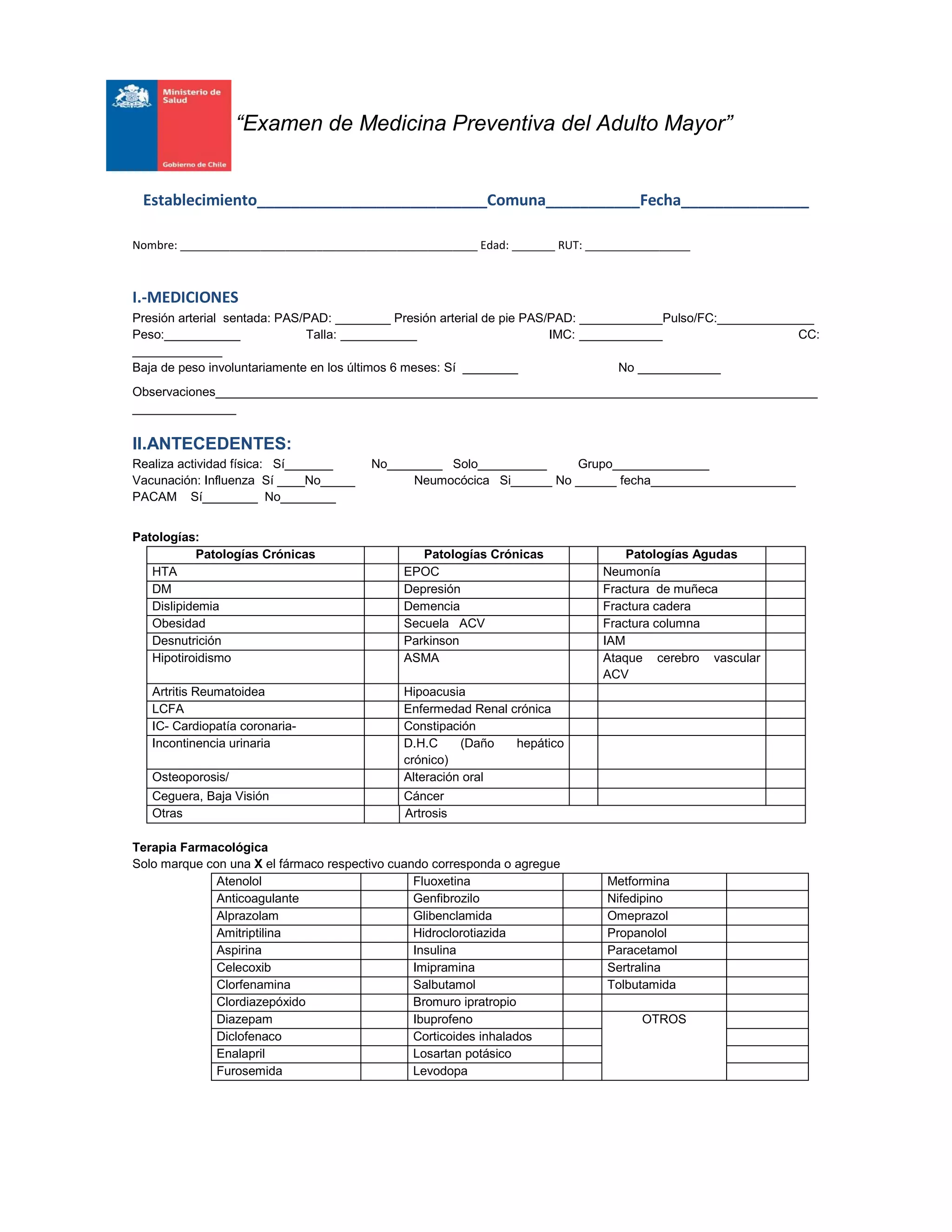 Examen de medicina preventiva del adulto mayor | PDF