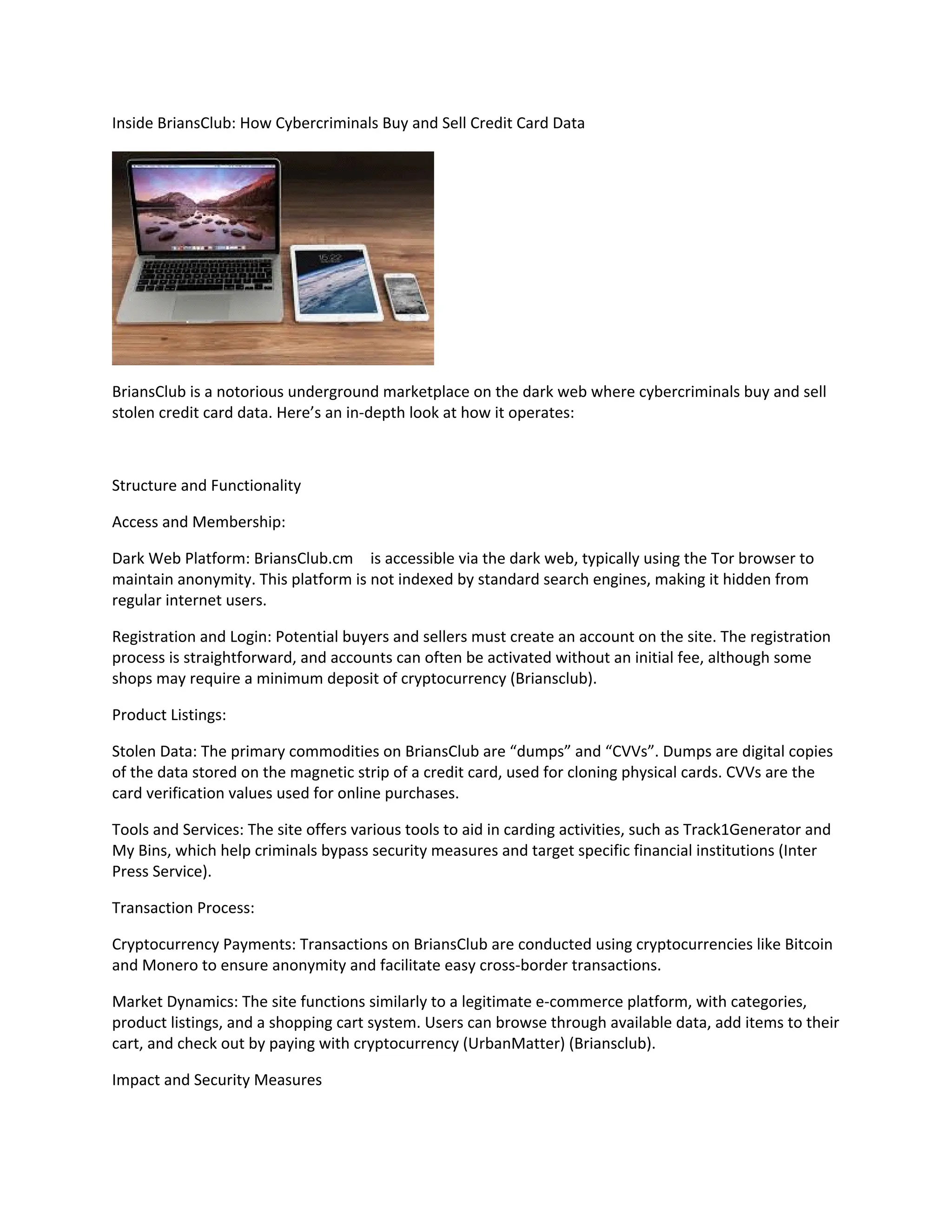 Inside BriansClub: How Cybercriminals Buy and Sell Credit Card Data | PDF