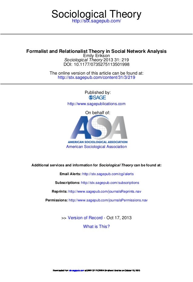 Pdf Formalist And Relationalist Theory In Social Netwo