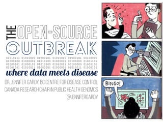 OPEN-SOURCE
THE
OUTBREAK01010111 01001000 01000101 01010010 01000101 00100000
01000100 01000001 01010100 01000001 00100000 01001101
01000101 01000101 01010100 01010011 00100000 01000100
01001001 01010011 01000101 01000001 01010011 01000101
where data meets disease
dr. jennifer gardy, bc centre for disease control
canada research chair in public health genomics
@jennifergardy
 