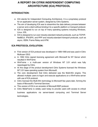 A REPORT ON CITRIX INDEPENDENT COMPUTING ARCHITECTURE (ICA) PROTOCOL | PDF