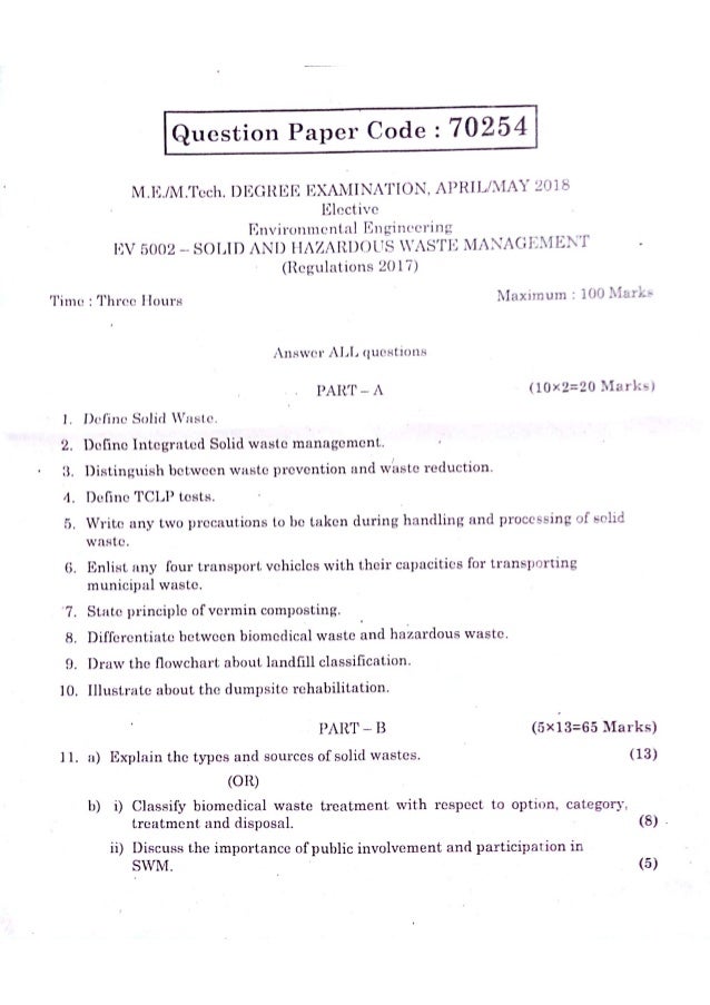 Ev5002 Solid and hazardous waste managementprevious year question pa…