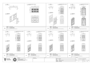 1200
480 500
9801200
980
100
1990
360360880
1000
490 510
370 370
2100
1250
1925
410480650
500 490
9901250
990
100
1010
510 500
340 330
2245
720
2070
960
1200
1200
960
370620
100
1950
490 500
375 375
990
475 485
1220
1994
380380890
524 504
1220
1028
100
1060
540 520
375 375
1028
2090
1200
2070
720370620
9601200
100
960
1950
475 485
990
490 500
375 375
1336
1016
400
240
100
930
1336
1016
302
2600
1870
302
300
472
825330
302
410
475
335
485
335
1016
1760
605590
575 585 585 575
2580
140
1670
585 585
430
585 585
430 430 430
2580
2320
2580
100
575 585 585 575
2320
DIMENSION REFER TO DIAGRAM
QTY
MATERIAL
DOOR TYPE
D20
DESCRIPTION
DOOR - TIMBER, GREEN PAINT
FRAME - TIMBER, WHITE PAINT
DIMENSION REFER TO DIAGRAM
QTY
MATERIAL
DOOR TYPE
D27
DESCRIPTION
DIMENSION REFER TO DIAGRAM
QTY
MATERIAL
DOOR TYPE
D5
DESCRIPTION
DIMENSION REFER TO DIAGRAM
QTY
MATERIAL
DOOR TYPE
D6
DESCRIPTION
DIMENSION REFER TO DIAGRAM
QTY
MATERIAL
DOOR TYPE
D9
DESCRIPTION
DOOR - TIMBER, WHITE PAINT
FRAME - TIMBER, WHITE PAINT
DIMENSION REFER TO DIAGRAM
QTY
MATERIAL
DOOR TYPE
D16
DESCRIPTION
DOOR - TIMBER, GREEN PAINT
FRAME - TIMBER, WHITE PAINT
DIMENSION REFER TO DIAGRAM
QTY
MATERIAL
DOOR TYPE
D25
DESCRIPTION
DOOR - TIMBER, WHITE PAINT
FRAME - TIMBER, WHITE PAINT
1
FOLDING DOOR, EDGE HUNG
LOCATED AT FIRST FLOOR, ROYAL REGALIA (17)
DOUBLE LEAF, SINGLE ACTION
DOUBLE LEAF, SINGLE ACTION
DOOR - TIMBER, WHITE PAINT
FRAME - TIMBER, WHITE PAINT
LOCATED AT FIRST FLOOR, YTM TUNKU ABDUL RAHMAN PUTRA'S ROOM (4)
DOOR - TIMBER, GREEN PAINT
FRAME - TIMBER, WHITE PAINT
LOCATED AT FIRST FLOOR, ROYAL COLLECTION (7)
4
1
DOUBLE LEAF, SINGLE ACTION
DOOR - TIMBER, WHITE PAINT
FRAME - TIMBER, WHITE PAINT
3
SCALE 1 : 25
PLAN
01
SCALE 1 : 25
ISOMETRIC
03
DOUBLE LEAF, SINGLE ACTION
LOCATED AT FIRST FLOOR, EXHIBITION AREA (11)
1
DOUBLE LEAF, SINGLE ACTION
LOCATED AT FIRST FLOOR, ROYAL COLLECTION AND WEAPON (16)
1
DOUBLE LEAF, SINGLE ACTION
LOCATED AT FIRST FLOOR, EXHIBITION AREA (11)
2
SCALE 1 : 25
PLAN
01 SCALE 1 : 25
ELEVATION (FRONT & BACK)
02
SCALE 1 : 25
ISOMETRIC
03
SCALE 1 : 25
ELEVATION (FRONT & BACK)
02
LOCATED AT FIRST FLOOR, ROYAL COLLECTION (7)
STARTING DATE
DATE
SCALE
CHECKED BY
PROJECT TITLE
MEASURED BY
DRAWN BY
ARC 1215
METHODS OF DOCUMENTATION AND
MEASURED DRAWING ON
ROYAL MUSEUM KEDAH, LOT 82, SEKSYEN 16
ALOR STAR, KOTA SETAR, KEDAH
DRAWING TITLE NOTE DRAWING NO.
ISSUE SHEET NO.
DOOR DETAILS 2
2017/ ARC1215/ RMUZKEDAH
E 22
31
20.01.2017
06.03.2017
1 : 25
LIM SHEN, TRM'S MEMBER
MR. KHAIROOL
TRM'S MEMBER
SCALE 1 : 25
PLAN
01
SCALE 1 : 25
ISOMETRIC
03
SCALE 1 : 25
PLAN
01
SCALE 1 : 25
ISOMETRIC
03
SCALE 1 : 25
PLAN
01
SCALE 1 : 25
ISOMETRIC
03
SCALE 1 : 25
PLAN
01
SCALE 1 : 25
ISOMETRIC
03
SCALE 1 : 25
PLAN
01
SCALE 1 : 25
ISOMETRIC
03
SCALE 1 : 25
ELEVATION (FRONT & BACK)
02 SCALE 1 : 25
ELEVATION (FRONT & BACK)
02 SCALE 1 : 25
ELEVATION (FRONT & BACK)
02
SCALE 1 : 25
ELEVATION (FRONT & BACK)
02 SCALE 1 : 25
ELEVATION (FRONT & BACK)
02
 