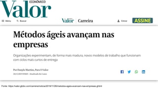 Fonte: https://valor.globo.com/carreira/noticia/2019/11/26/metodos-ageis-avancam-nas-empresas.ghtml
 