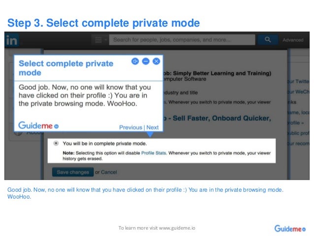 linkedin private mode vs public