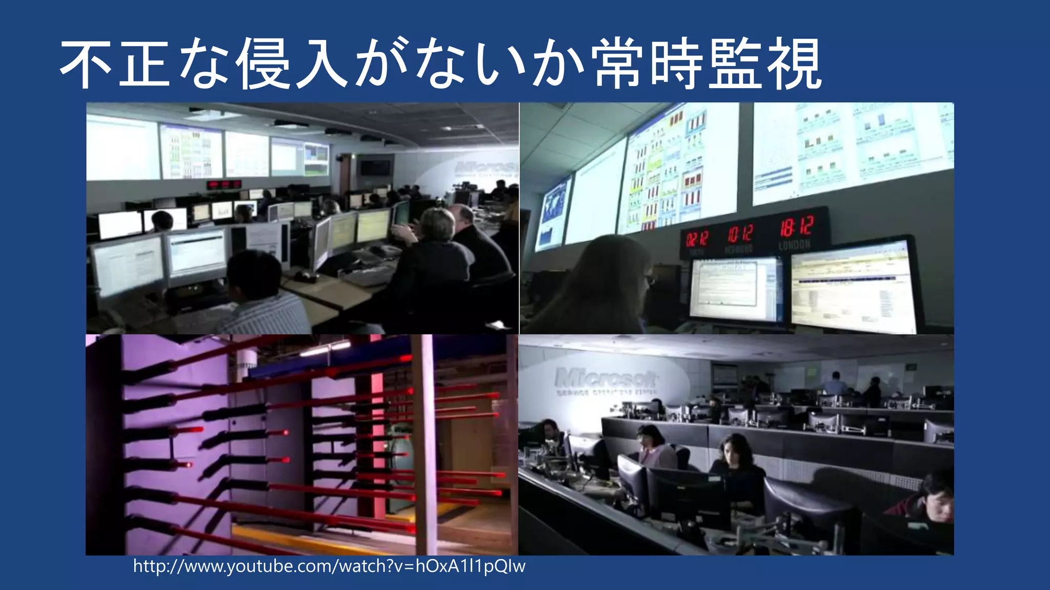 不正な侵入がないか常時監視
http://www.youtube.com/watch?v=hOxA1l1pQIw
 