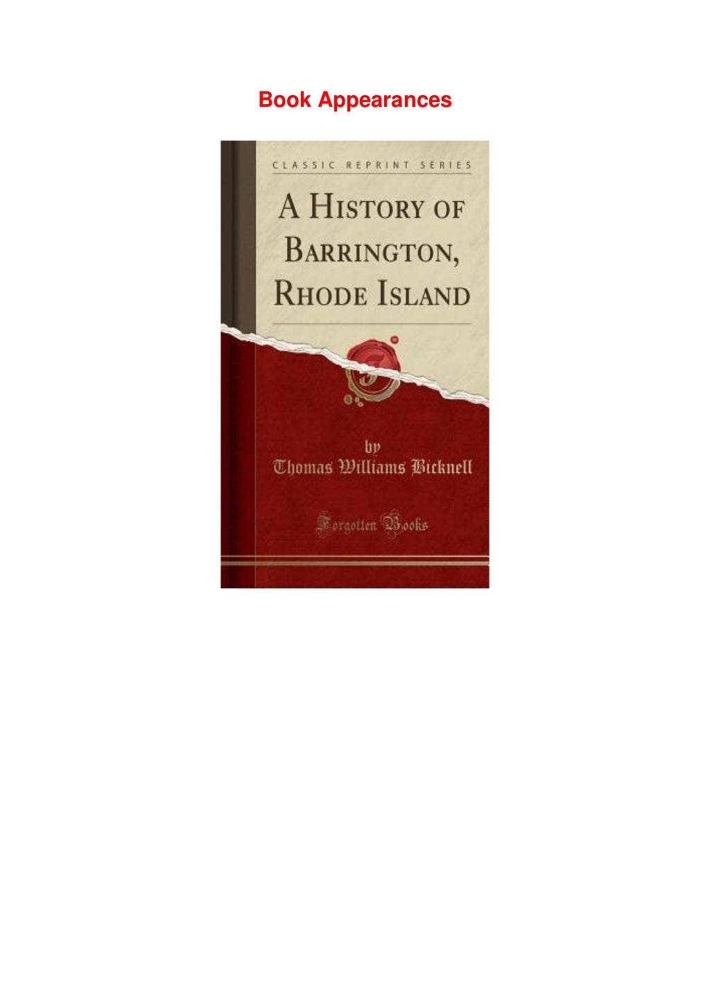 [PDFmobiePub]A History of Barrington, Rhode Island (Classic Reprint)