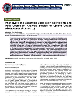 Phenotypic and Genotypic Correlation Coefficients and Path Coefficient ...