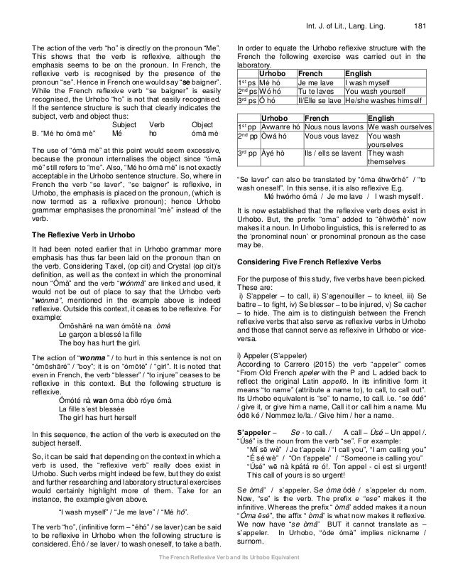 The French Reflexive Verb And Its Urhobo Equivalent The French Reflexive Verb And Its Urhobo Equivalent